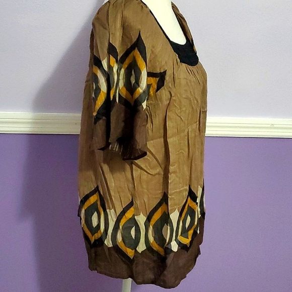 Mossimo Brown Neutrals Boho Print Gauzy Flowy Top - Picture 4 of 7